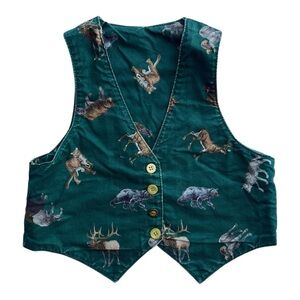Handmade Boys Button Down Vest Size 6 Forest Woodland Animals Frontier Nature